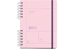 Miquelrius - Agenda 2025, Tamaño 155 x 213 mm, Agenda semana vista, Cubierta cartón forrado, Papel sostenible 100 g/m², Cierre goma, Español, Inglés y Portugués, Rosa