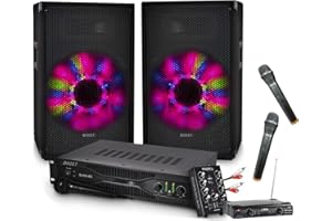 BOST - Pack Sono Karaoke Boost 500W USB/Bluetooth - Ampli - 2 Enceintes LED - Table de Mixage - 3 Micros - Fête - Soirée - Cadeau