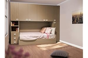 My Brand Germanvox Cameretta ragazzi con armadio ponte, 2 letti, cassettiera, con reti olmo visone