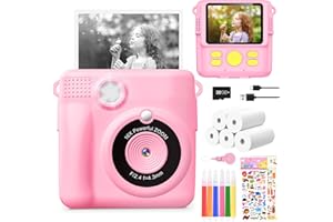 Immver Kids Instant Digital Cameras, with 5 Rolls Photo Print Paper, 2.4" Screen, 1080P HD, 16x Zoom, 32GB SD Card, Birthday Selfie Children Toys for Kids Age 3-12 Years Old Girls Boys