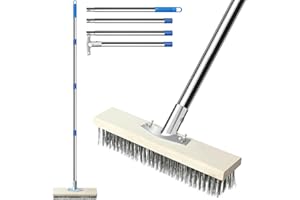 Ezkamfort Wire Broom, with 163cm Adjustable Handle,Rigid Steel Bristles Professional-Grade Outdoor Scrubber for Stubborn Moss, Algae & Debris on Patios, Decks & Gardens