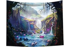 GENERIC Psychedelic Forest Waterfall Tapestry,Large Fantasy Wall Tapestry FairyTale Wall Hanging,Magic Land Mountain Cartoon Tapestries for Bedroom Dorm Home