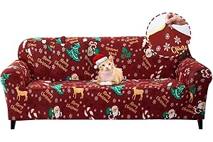 ‎JAOTTO Jaotto Sofabezug 4 Sitzer Elastischer Stretch Spandex Sofa Überwürfe Sofahusse Antirutsch Waschbar Sofaschoner Couchbezug für Sofa mit Armlehne,Weihnachtsmann