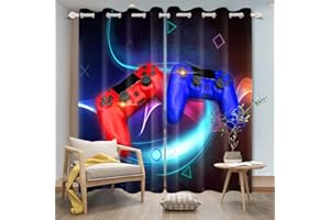 SDOTPMT 107x215cm Moderner Gamer Fenstervorhang Blau Rot Gamepad Cool Videospiel Magie Teenager-Spiel Controller-Spiel Fenster vorhänge Thermisch isoliert Vorhang für Schlafzimmer, 2 Stücke