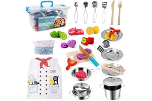 Mardo Kinderküche Zubehör Holz Spielküche Küchenzubehör KinderEdelstahl Kochset Kinderspielzeug Zubehör Hölzernes Küche Spielzeug für Kleinkinder Jungen Mädchen