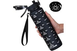 GOPPUS 1000 ml / 32 uncji Tritan Butelka na wodę Szczelna butelka na wodę z wymiarami Sportowa butelka z klapką Top Butelka siłownia Motywacja Czas do biura, szkoły, jazdy na rowerze