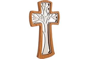 Kaltner Präsente Idea regalo – Crocifisso da parete in vero legno di faggio/albero della vita (altezza 20 cm)