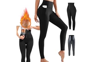 SMARTYNAS Leggings de Sudation Noir Femme Poche - Pantalons Amincissant Sauna, Anti-Cellulite Taille Haute Transpiration Femmes Fitness, Yoga, Gym, sport Minceur Rapide amincissante ventre plat
