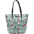 Aquatan Vegan Leather PU Tote Bag for Women Spacious, Stylish, Sturdy PU Material Handbag Zippered Compartment, Office and Travel Friendly for Girls (Printed Green)