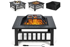 COSTWAY eldskål med grillgaller, 3-i-1 brandkorg med gnistskydd och förklädeskrok, eldstad trädgård utomhus, 81 x 81 x 50 cm, eldpit för uppvärmning, BBQ grill och picknick