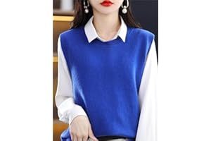 RHANY Sleeveless Knitted Waistcoat Women,Winter Pullover Tank Top Ladies Crew Neck Wool Feel Knitted Sweater Vest Fashion Blue Sleeveless Pullovers Overlay Underwear Outerwear