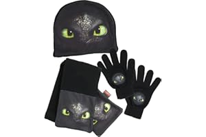 Dreamworks Dragon Kinder Winter 3er Set: Mütze, Handschuhe, Schal, schwarz