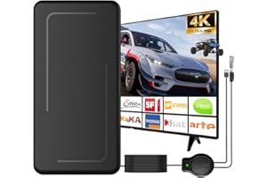 Roujune DVBT2 Antenne, Zimmerantenne DVB-T & DVB-T2 Antennen mit Verstärker, Zimmerantenne für Fernseher mit Großer Reichweite und 360° Empfang, Geeignet für 1080p 4K & Alle TV-Geräte