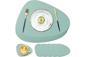 YUNJUER Silicone Place Mats and Coasters, Heat Resistant 450 °F, Washable and Waterproof Placemat, Leaf Pattern Design, Easy to Clean, tablemat for Kitchen, Restaurant, Hotel, Dining Room, Light Green