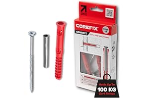 Corefix 100mm Heavy Duty Dot & Dab Wall Fixings - Plasterboard Over Blockwork Wall Plugs & Screws - for TVs, Radiators, Shelving & More - Holds 100kg on 4 fixtures - Reinforced Steel Core - 4 Pack