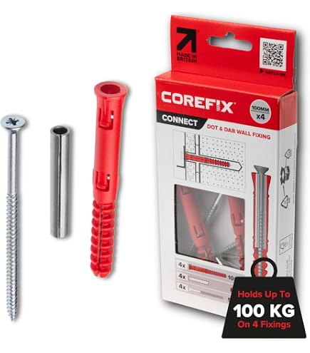 40mm Countersunk Screws With Wall Plugs – 4x Set For Wood, Concrete & Brick