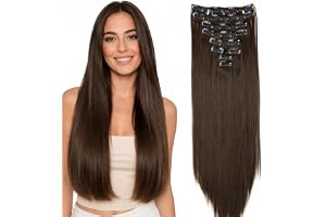 CAISHA XXL 50cm 8 delar set CLIP IN EXTENSIONS Hårförlängning Hårstycke Rak Brunett CES104