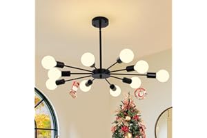 ‎JIINOO JIINOO Unterputz Kronleuchter, 10- Licht E27 Sockel Moderner Schwarzer Kronleuchter, Industrielle Vintage Hängende Pendelleuchte für Küche Bauernhaus Wohnzimmer Esszimmer Schlafzimmer