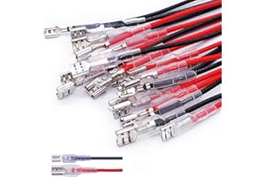mxuteuk 20 pezzi 4.8mm e 6.3mm Terminale a crimpare a forcella femmina con guaina isolante e filo Kit assortimento di giunzione rapida a forcella femmina rossa + nera