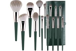 SRUIDYLADY Lot de 14 pinceaux de maquillage professionnels pour fond de teint, anti-cernes, poudre, blush, fard à paupières, sourcils, visage pinceau maquillage, avec trousse à maquillage (vert)