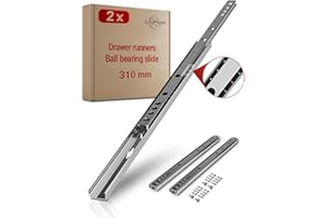 LouMaxx Drawer Runners 17mm Groove [2 Pack] - 310mm Cabinet Drawer Slides - Ball Bearing Drawer Runners - Suitable Replacement IKEA, MFI - Screws Included