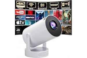 DIVINE SOURCE [Built-in Apps & 2025 Upgraded] Mini Projector with WiFi 6 and Bluetooth 5.4 Support 4K 1080P Auto Keystone 180° Adjustable Projector for Bedroom Compatibile with HDMI/TV Stick/Memory Stick/Laptop