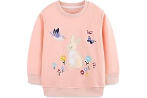 LANGUBABY Sweatshirt Fille en Coton 100% Manches Longues Col Rond Motifs Mignons Pullover pour Enfants 1-12 Ans