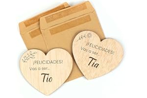 CONTRAXT Tarjetas anunciar embarazo madera. Ideas regalos originales Sorpresa anuncio embarazo Vas a ser Tia y Tio bebe regalo bautizo (Tios)