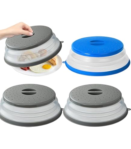 ASFINS Copertura Microonde Pieghevole, 2 Pezzi Coperchio Per Microonde Copripiatto Ripiegabile, Per Riscaldamento A Microonde E Antispruzzo, 26,5cm (Grigio