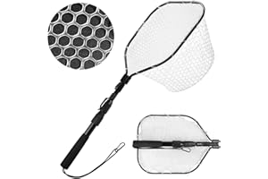 wiipara Teleskop Kescher Angeln, Fishing Gummierter Kescher zum Angeln, Faltbarer Unterfangskescher Teichkescher Karpfenkescher Fischernetz Kescher Gummiert für Süßwasser/Salzwasser, Angelzubehör