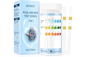 Accevo Bandelettes de test pour jacuzzi, Kit 3 en 1 pour tester l'eau de piscine pour le chlore/brome, le pH, l'alcalinité totale -Bandelettes de test faciles et précises pour les piscines et les spas