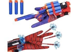 Sudwasi 19Pcs Spider Web Shooters for Kids,Spider Web Shooter with Gloves,Spider Launcher Gloves Wrist Toys,Plastic Web Shooter for Boys Girls