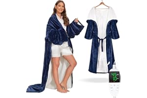 Hereneer Coperta Riscaldante Elettrica con Maniche, 180 x 130cm Coperta Termica con Maniche, 6 Livelli di Potenza 5 Tempi - Spegnimento Automatico - Lavabile in lavatrice (Blue)