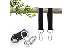 Demarsen Lot de 2 balançoires de fixation pour hamac - Convient pour les arbres - 2 x 25 cm - Avec 2 mousquetons lourds et anneaux en D pour hamac, balançoire d'arbre