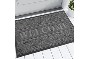 Yimobra Welcome Door Mat 75 x 43 cm, Heavy Duty Durable Front Door Mat for Home Entrance, Garage and Garden Outside Entryway Floor Mat, Non Slip, Fade Resistant, Easy Clean, Dark Gray