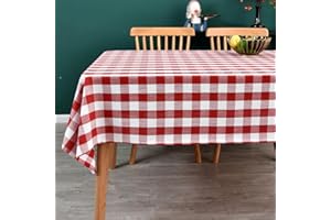 Yofori Gingham Table Cloth, Heavy Duty Cotton Blend Tablecloth for Rectangle Tables Checkered Xmas Tablecloth for Kitchen Dinning Tabletop Decoration (Red, 135 x 180 cm)