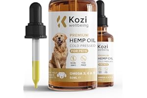 Hemp Oil for Dogs UK - Large 50ml bottle - Rich in Omega 3, 6, 9 - Made in UK - Wellbeing Products for Pets (dogs and cats) by Kozi Wellbeing
