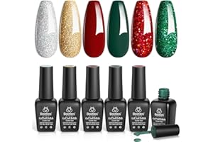 ‎BEETLES GEL POLISH Beetles Gel Nagellack Set, Rot Funkeln Grün Glitzer Gold Silber Gel-Nail-Polish Dunkelgrün Dunkelrot Gellack-Set UV-LED-Härtung Christmas Nagelkunst-Design Geschenk für Frauen
