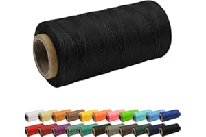 Uiopa 1mm Waxed Thread, 260m 150D Flat Leather Sewing Thread, Hand Stitching Thread Waxed Cord for Leather Craft, Bookbinding, Shoes Repairing, Black Cord