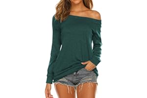 Lalala Longshirt Damen Oberteile Elegant Schulterfrei Tshirt Kurzarm/Langarm Bluse Tunika Shirts