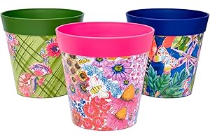 Hum Flowerpots, 15 cm, Lot de 3, Divers Motifs, Coloris et Tailles, Pots de Fleurs en Plastique Intérieur/Extérieur, Floral Multicolore