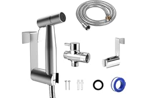 DANDUN Kit Douchette wc, Ensemble de Douche Bidet avec Valve G1/2", Pulvérisateur de douche en acier inoxydable, Pulverisateur Bidet a Main, Pour l'hygiène personnelle, le nettoyage des toilettes