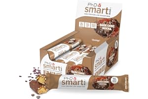 PhD Nutrition Smart Bar barritas de proteína 12x64g Chocolate negro y moca - Snack proteico con 21g de proteína y bajo en azúcar para una buena macronutrición