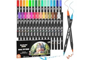 Shuttle Art Dual Tip Brush Pens Art Markers, 30 Colors Dual Tip Calligraphy Pens Fine and Brush Markers Set Perfect for Adult Artist Calligraphy Hand Lettering Journal Doodling Writing