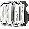 [3 Pack]Hard PC Case for Apple Watch Case for Series 8 & 7 41/45mm,Series 6 &5 &4 &SE 40/44mm with Tempered Glass Screen Protector, Full Ultra-Thin Scratch Resistat Cover (45MM, Black+Clear+Starlight)