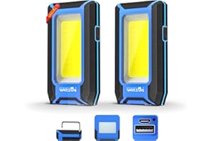 WARSUN Linterna de Trabajo Portátil Linterna Taller LED Recargable 1500 Lumens COB LED Lámpara con Base Magnético y Gancho para Hogar, Taller, Automóviles, Camping, Emergencia (Azul 2 piezas)