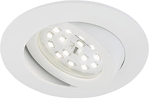 ‎BRILONER BRILONER - 1x LED Einbaustrahler 230V Flach, Deckenspots, LED Spots, Einbauspots LED, Einbauleuchten Decke, 68mm, Dimmbar, Schwenkbar, Warmweißes Licht, Weiß, 82x28 mm (DxH)