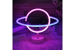 HOTUT Insegna al Neon LED con Base di Supporto, Pianeta Lampade Decorative Lampada da Notte al Neon Pianeta Luci Decorative per Feste in Famiglia Forniture, Luce a LED Alimentata a Batteria/USB