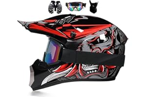 HELMBLAZIA Youth Motocross Offroad Street Dirt Bike Helmet, Kids Motorcycle Mountain Crash Full Face Helmet Four Wheeler BMX MX ATV Helmets, with Gloves Goggles Mask(4Pcs Set)