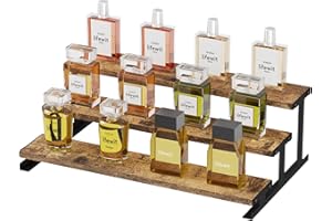 Lifewit Expositor de Madera de 3 Niveles con Soporte Metálico, 35,3 cm Estante para Colonia, Organizador de Perfume, Estante para Fragancias, Cuidado de la Piel, Figuras, Sobremesa, Marrón Rústico
